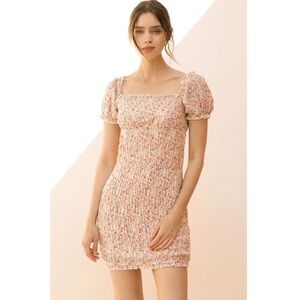 Storia Floral Print Ruched Smocked Mini Dress